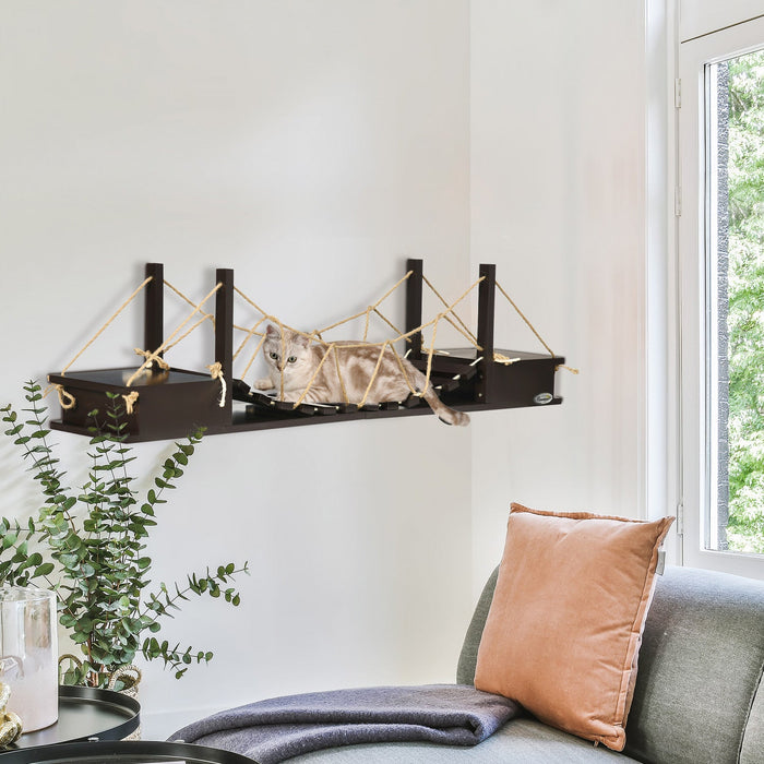 Pawhut Wall-mounted Cat Shelf，37.8\" Long Bridge-shaped Cat Wall Furniture Cat Tree, Kitten Activity 