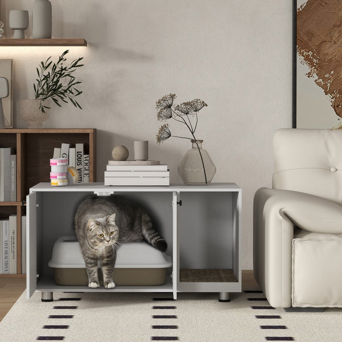 Pawhut Cat Litter Box Enclosure, Industrial Hidden Cat Washroom Furniture, End Table With Double Doo