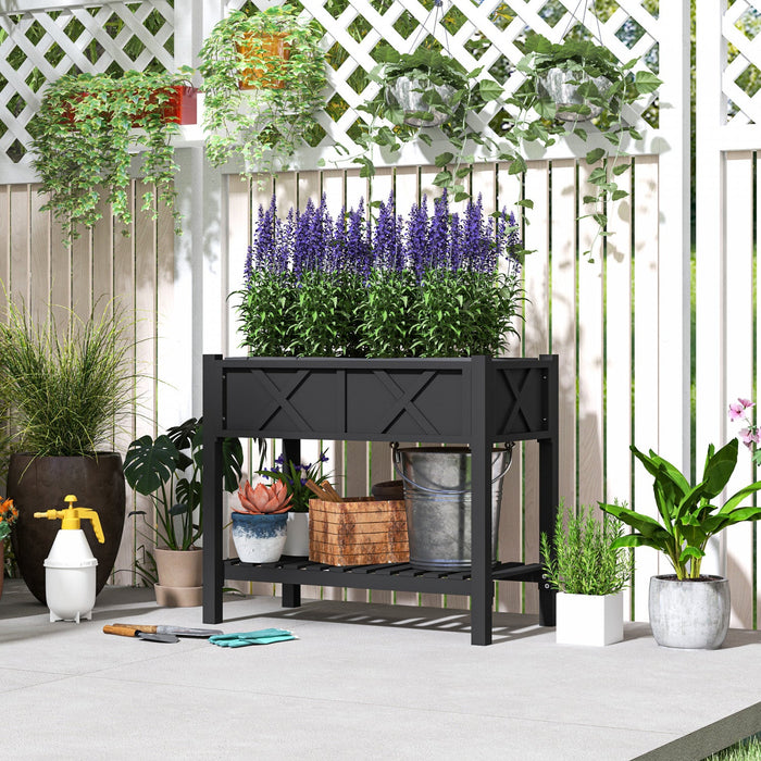 Outsunny Wooden Raised Planter Box, Flower Bed, 34" X 18" X 30", Black