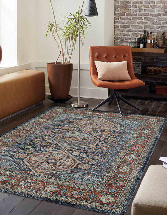 Alicia Traditional 9'3\" x 11'10\" Area Rug in Blue Indoor Area Rug 