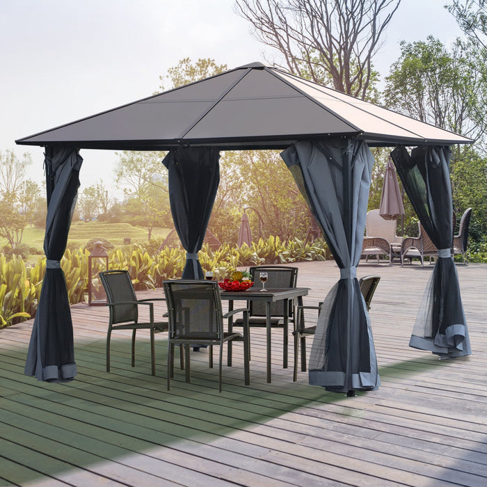 Outsunny 9.8' X 9.8' Patio Gazebo Aluminum Framed Polycarbonate Roof Hardtop Garden Canopy Party Ten