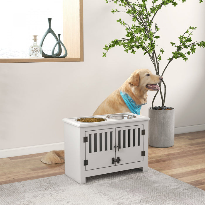 Pawhut Raised Dog Bowls, Elevated Dog Feeder With 2 Stainless Bowls, Storage Cabinet, Door, For Extr