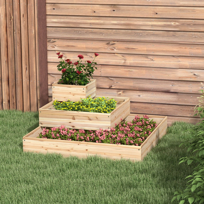 Outsunny 3-tier Wooden Raised Garden Bed Kit With Non-woven Fabric Liner, Outdoor Elevated Planter B