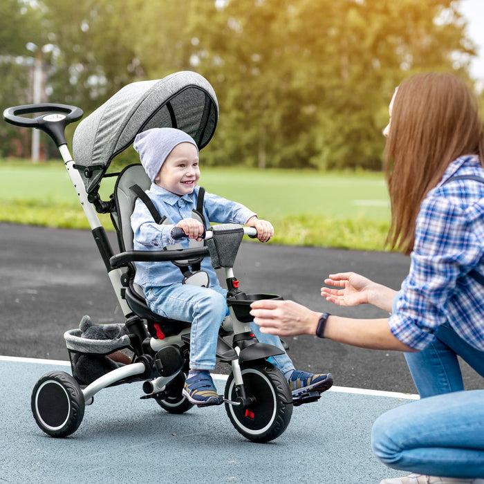 Aosom 6-in-1 Toddler Tricycle, Kids Trike With Rotatable Seat, Adjustable Push Handle, Safety Harnes