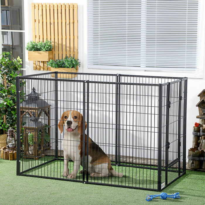 Pawhut 6 Panel Dog Playpen Dog Pen Metal Pet Fence For Outside Indoor, Adjustable Width, Heavy Duty 