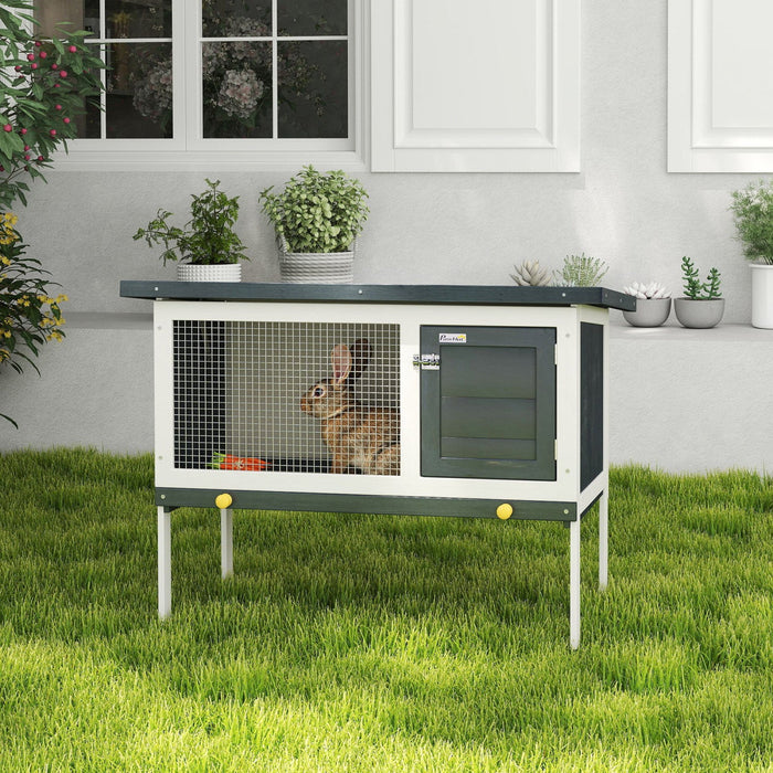 Pawhut Rabbit Hutch, Wooden Bunny Guinea Pig Cage With Openable Asphalt Roof, Slide-out Tray, For In