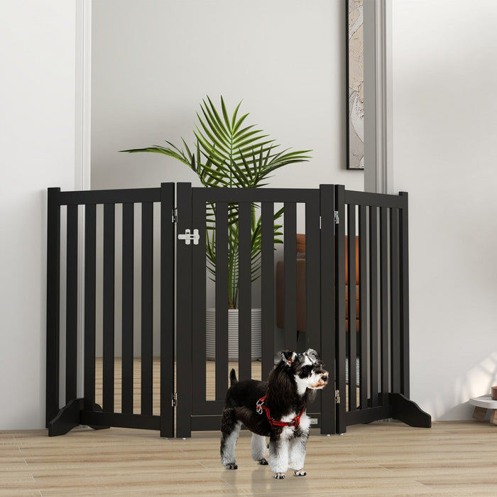 Pawhut Foldable Dog Gate With Door, 3 Panels Freestanding Pet Gate With Support Feet Indoor Playpen 