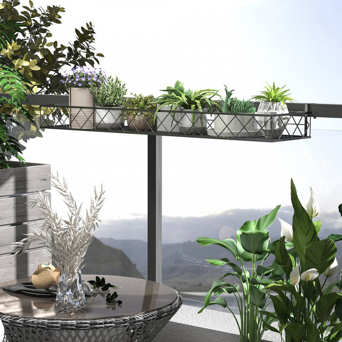 Outsunny 43'' X 12'' Hanging Flower Pot Stand Rack With Hooks, Metal Plant Pot Holder, Railing Shelf