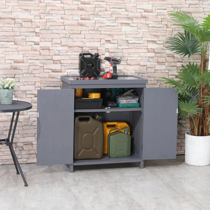 Outsunny Garden Storage Cabinet, Outdoor Tool Shed With Galvanized Top And Two Shelves For Yard Tool