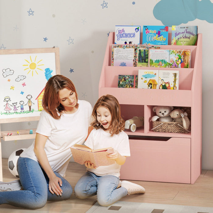 Homcom Kids Bookcase Multi-shelf Rack Organizer With Storage Drawer For Books For Reading Nook, Clas