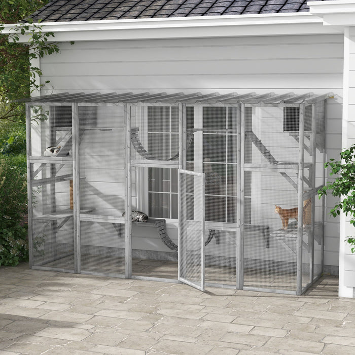 Pawhut Catio, Large Outdoor Cat Enclosure With Cat Condos, Platforms, Ladders, Doors, Weather-resist
