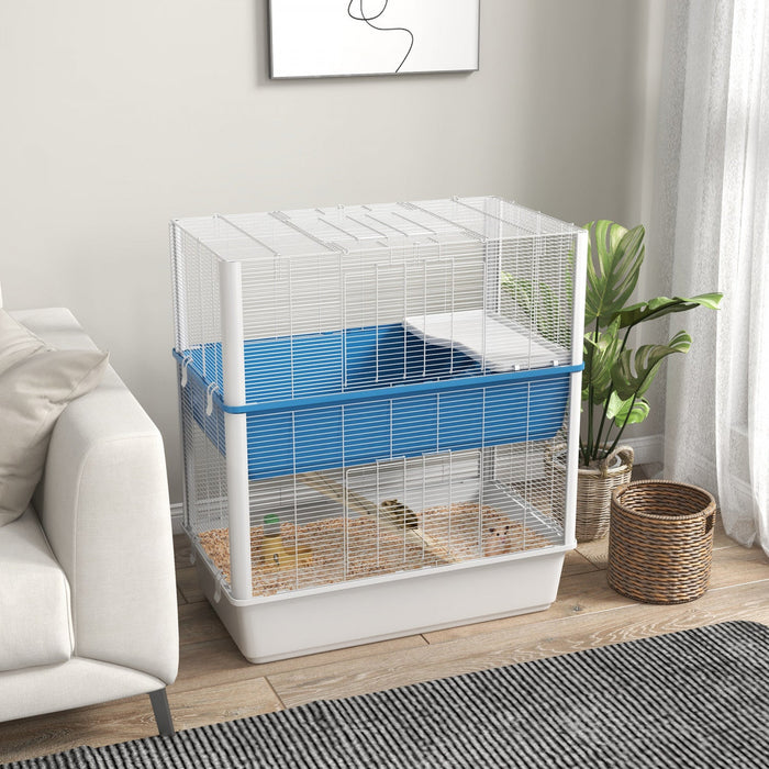Pawhut Large Hamster Cage With Accessories, Rat Cage Gerbil Habitat With Detachable Bottom, Ramps, P