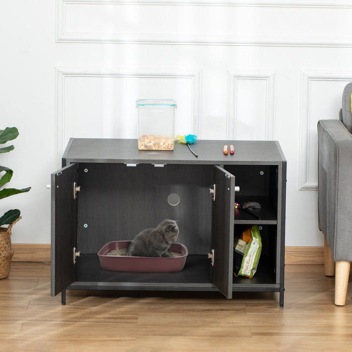 Pawhut Cat Litter Box Enclosure Hidden Cat Furniture Cabinet Indoor Cat Washroom Double-door Nightst