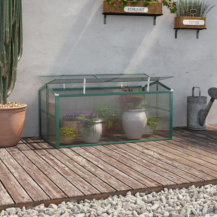 Outsunny Aluminium Cold Frame Greenhouse Garden Portable Raised Planter With Openable Top For Indoor