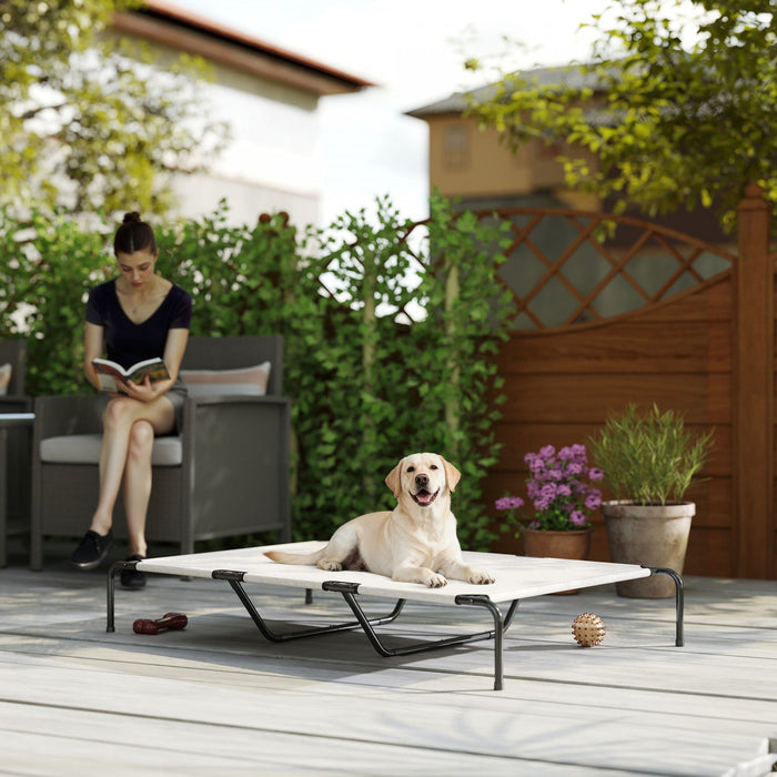 PawHut Elevated Outdoor Dog Bed, Raised Dog Bed for Large Breeds, Portable Cooling Outdoor Pet Cot with Washable Breathable Mesh, for Camping or Beach, Up to 149lbs, Beige