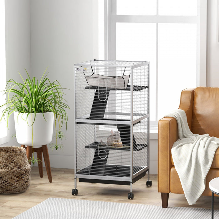 Pawhut 4-tier Rolling Small Animal Cage, Deluxe Guinea Pig Cage, Ferret Cage For Mink Chinchilla Kit