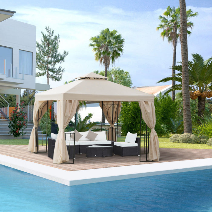 Outsunny 10' X 10' Patio Gazebo Outdoor, Canopy Shelter With Double-tier Roof, Pavilion Sidewalls Fo
