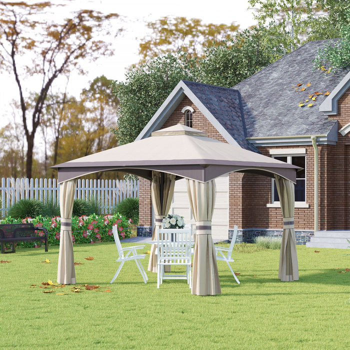 Outsunny 10' X 10' Soft Top Gazebo Canopy Tent W/ Double Roof, Eaves Design And Mesh Netting Sidewal