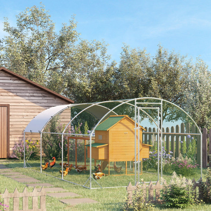 Pawhut Galvanized Large Metal Chicken Coop Cage Walk-in Enclosure Poultry Hen Run House Playpen Rabb