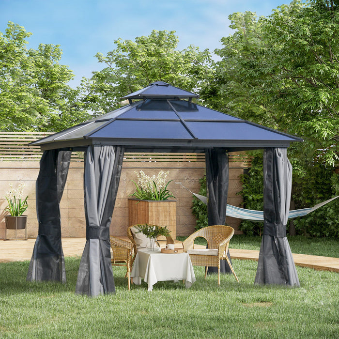 Outsunny 10' X 10' Hardtop Gazebo Canopy With Polycarbonate Double Roof, Aluminum Frame, Permanent P