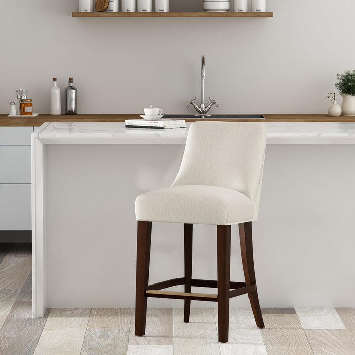 Beever Modern Wood Chenille Counter Stool in Cream 