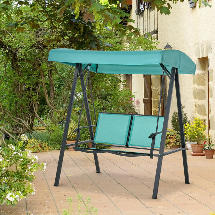 Outsunny 2-person Patio Swing Chair Outdoor Canopy Swing Bench With Adjustable Shade, Breathable Mes