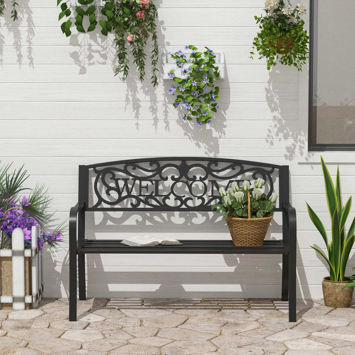Outsunny 50" 2-seater Garden Bench, Patio Decorative Chair, Black