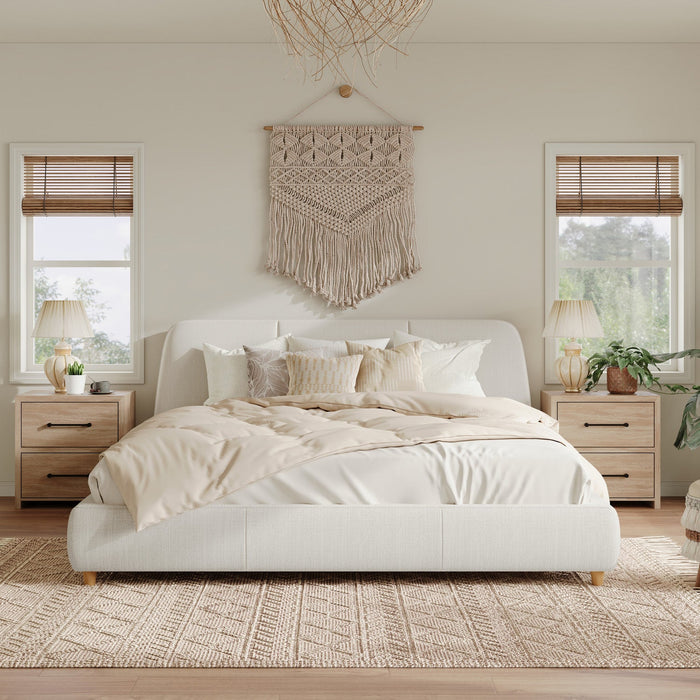 Acheson Upholstered Bed with Soft Linen Headboard,Queen Size - Beige 