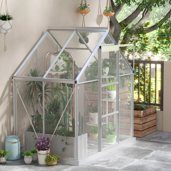 Outsunny 6' X 4' Polycarbonate Greenhouse, Walk-in Greenhouse With Sliding Door, Adjustable Window, 