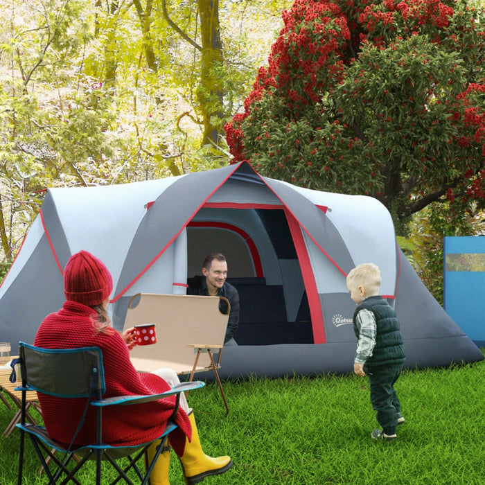 Outsunny 5-6 Person Outdoor Camping Tent, Family Tent W/ Light Hook, Grey