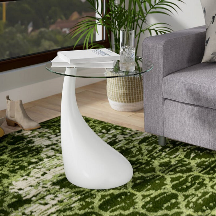 Lava Modern Glass Top End Table in White 