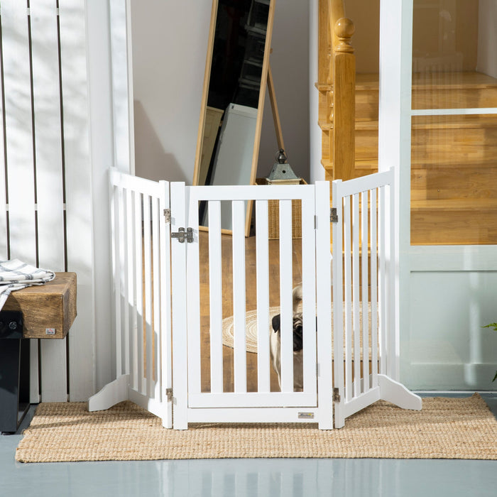 Pawhut Foldable Dog Gate With Door, 3 Panels Freestanding Pet Gate With Support Feet Indoor Playpen 