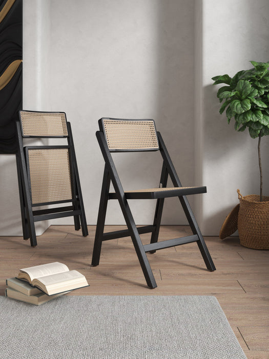 Pullman Industry Chic Wood Folding Chair in Black and Natural - Set of 4 Dining Chair 
