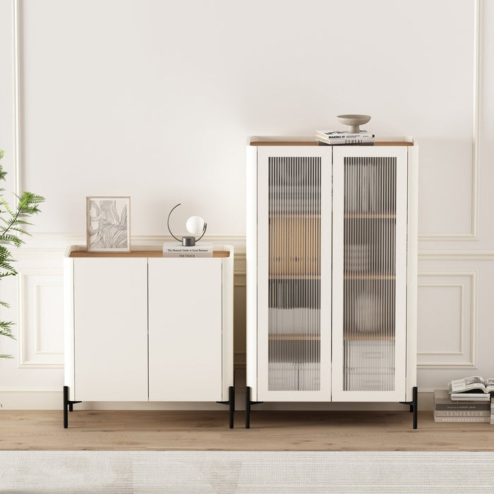 Abbey Modern 2-Piece Accent Storage Cabinets in Maple and Off White 