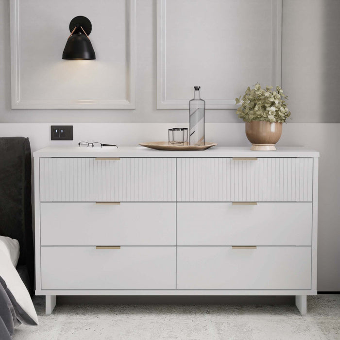 Granville Modern 55\" Dresser in White (6-Drawer) 