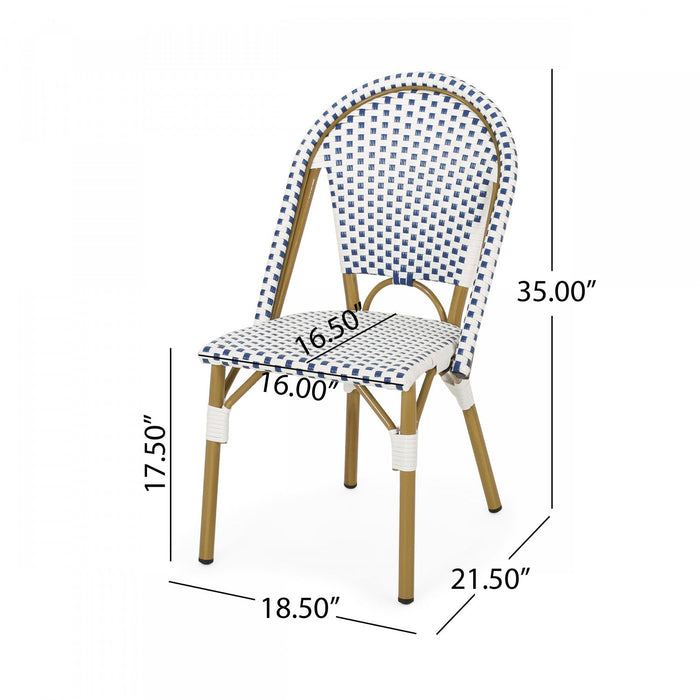Julien Faux Ratten and Aluminum French Bistro Chairs, Set of 2 - Blue and White 