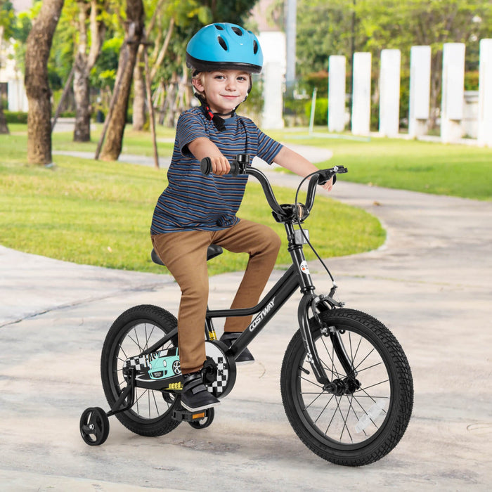 Costway 16" Kids Training Bike With Removable Training Wheels Pneumatic Tires Black