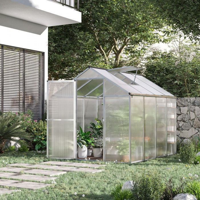 Outsunny 8' X 6' X 6.4' Walk-in Garden Greenhouse Polycarbonate Panels Plants Flower Growth Shed Col