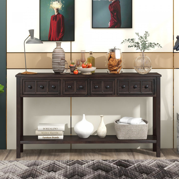 Michael Solid Wood Console Table For Entryway With Storage Drawers And Bottom Shelf - Brown 