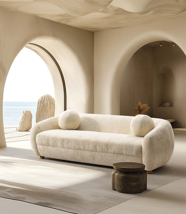 Tribeca Mid-Century Modern 86\" Chenille Sofa in Cream 