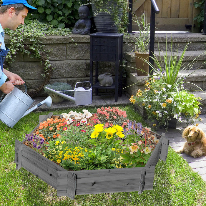 Outsunny 39\" X 36\" Screwless Raised Garden Bed, Hexagon Planter Box, Herb Garden For Vegetables, Flo