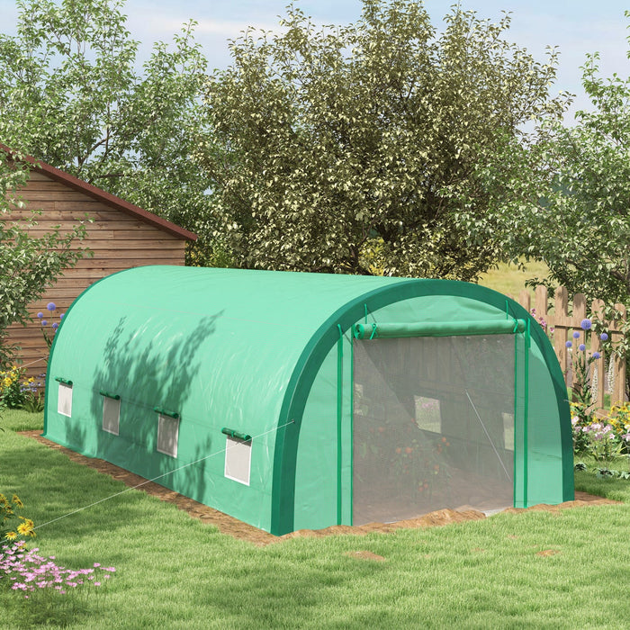 Outsunny 19.5' X 10' X 6.5' Walk-in Tunnel Greenhouse With Upgraded Structure, Zipped Roll Up Mesh D