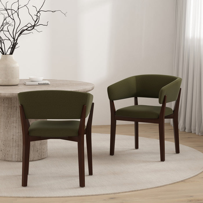 Blake Modern Faux Mohair Wood Armchair in Green - Set of 2 Dining Chair 
