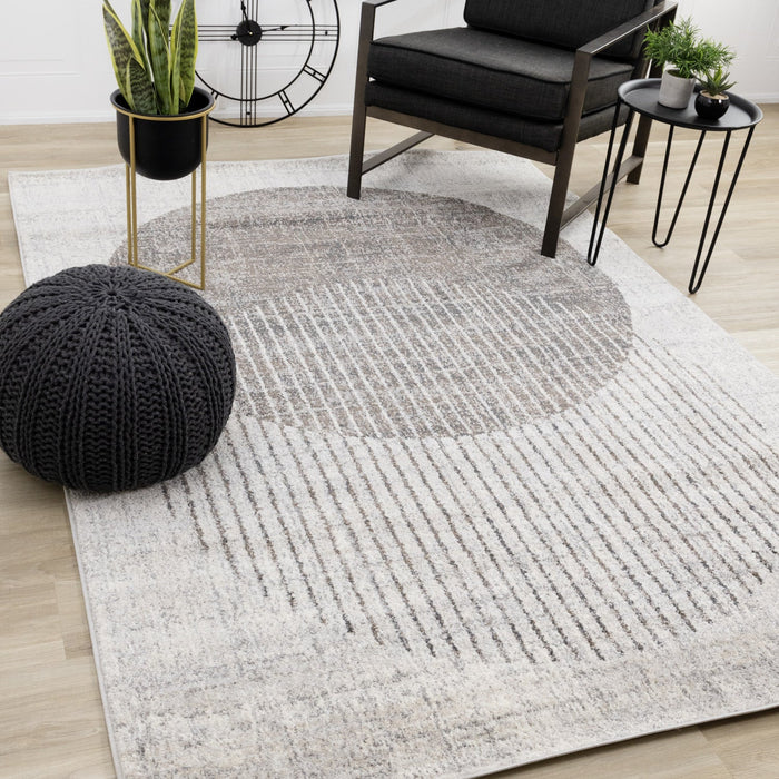 Solace Soft Low-Pile Grey White Merging Circles Area Rug - 3'11\" x 5'7\"