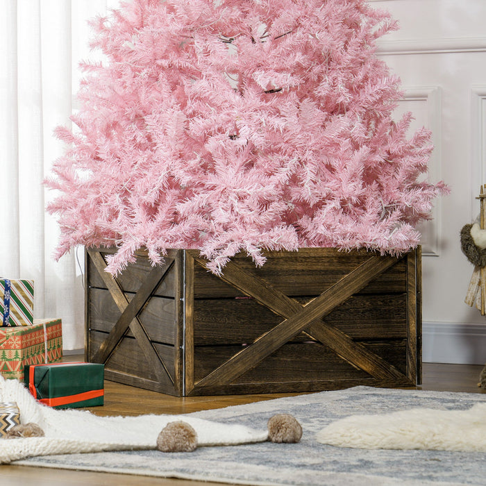 HOMCOM 28" Wooden Christmas Tree Collar Box Dark Distressed Wood Finish