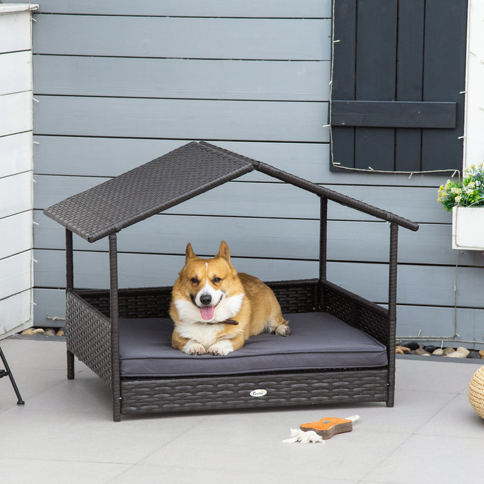 Pawhut Elevated Rattan Dog Bed Pet Home Indoor Outdoor Wicker Dog Cat Dog House Pet Furniture Sofa B