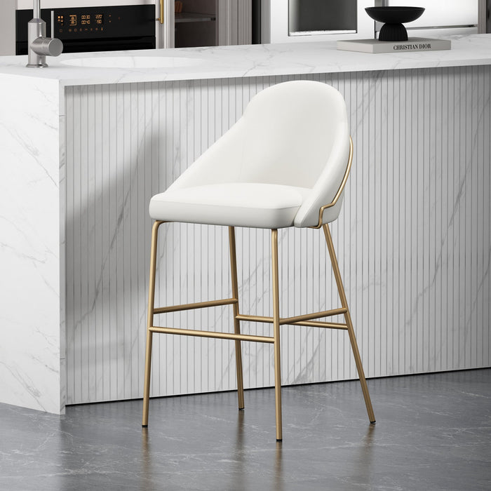 Gracie Modern Metal Upholstered Barstool in White and Gold Bar Stool 
