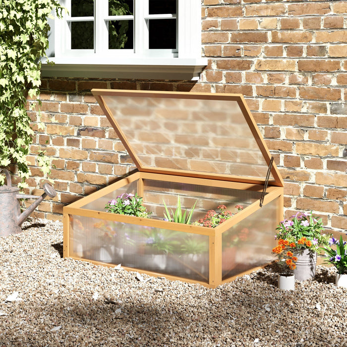 Outsunny Wooden Cold Frame Greenhouse Garden Portable Raised Planter With Openable Top For Indoor, O