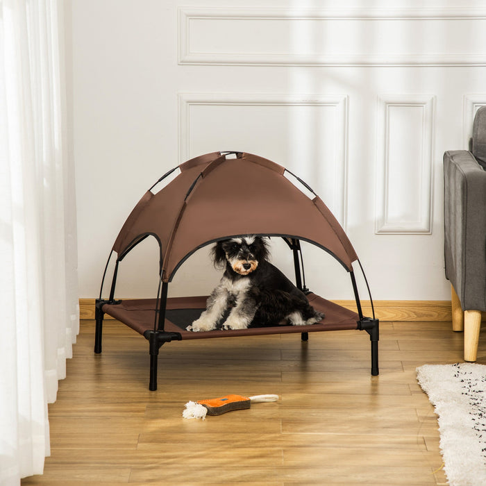Pawhut Elevated Cooling Pet Bed Portable Raised Dog Cot With Canopy For Medium Sized Dogs, Indoor & 