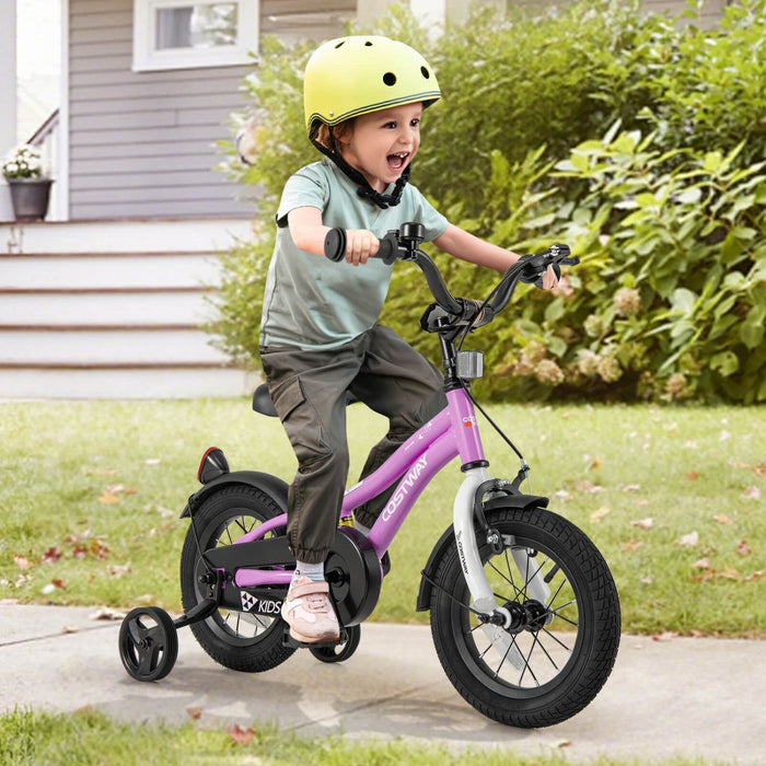 Costway 12" Kids Bike For 3-4 Years Old Boys & Girls With Adjustable Seat Handbrake Reflectors Purple
